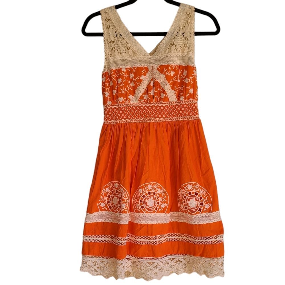 Anthropologie Moulinette Soeurs Orange Crochet Dress 2P